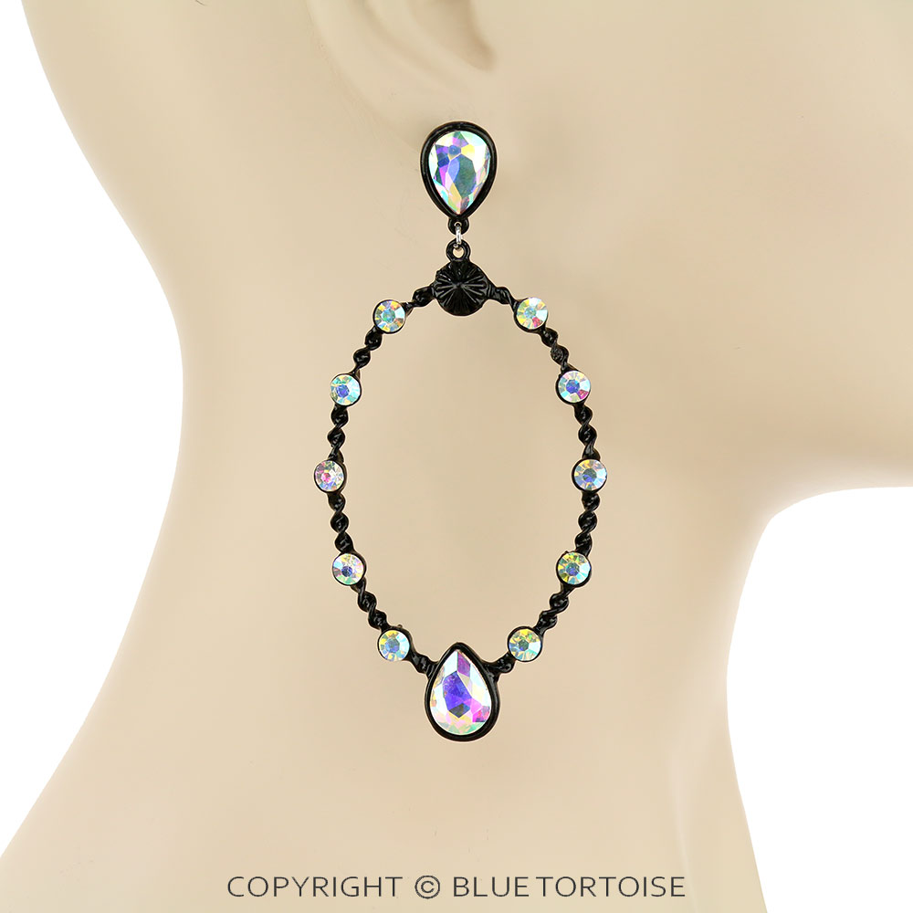Glass Stone Oval Stud Earrings - Image 2