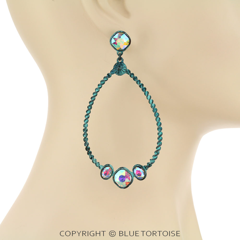 Glass Stone Teardrop Stud Earrings - Image 2