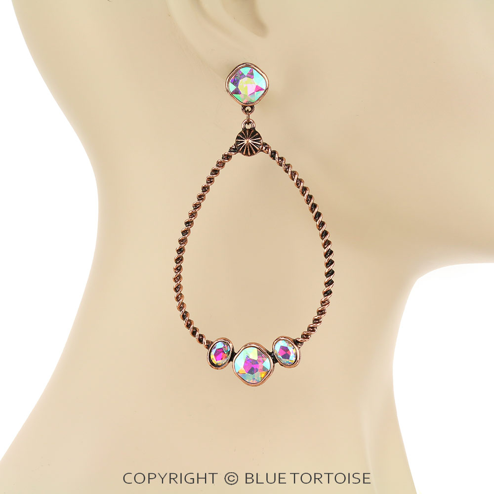 Glass Stone Teardrop Stud Earrings - Image 2