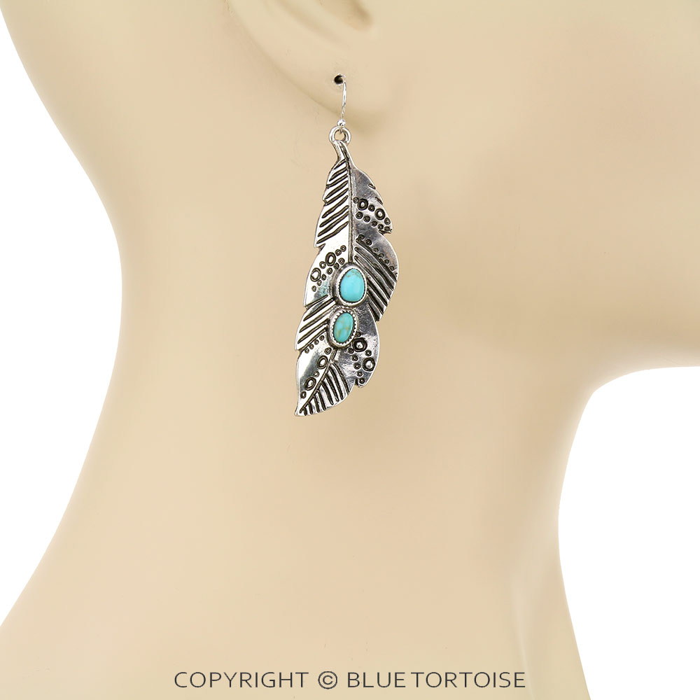Western Leaf Stone Dangle Earrings - Image 2