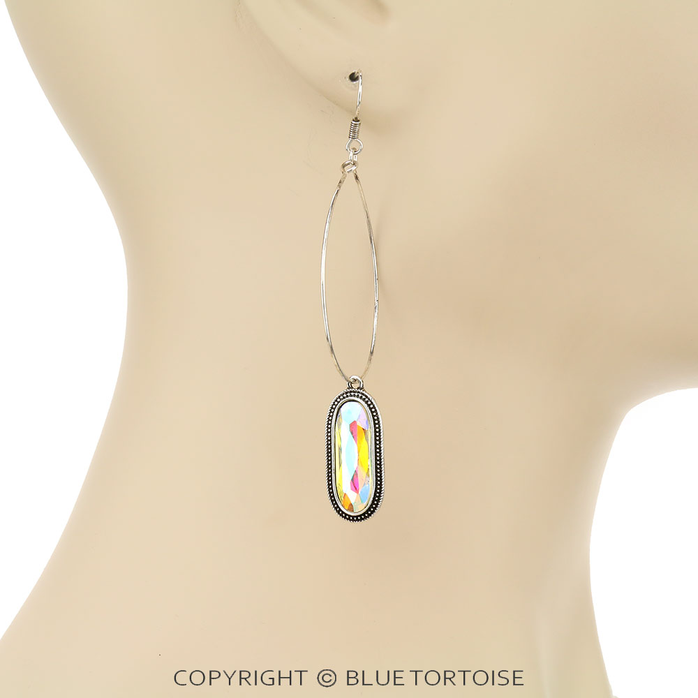 Glass Stone Teardrop Dangle Earrings - Image 2