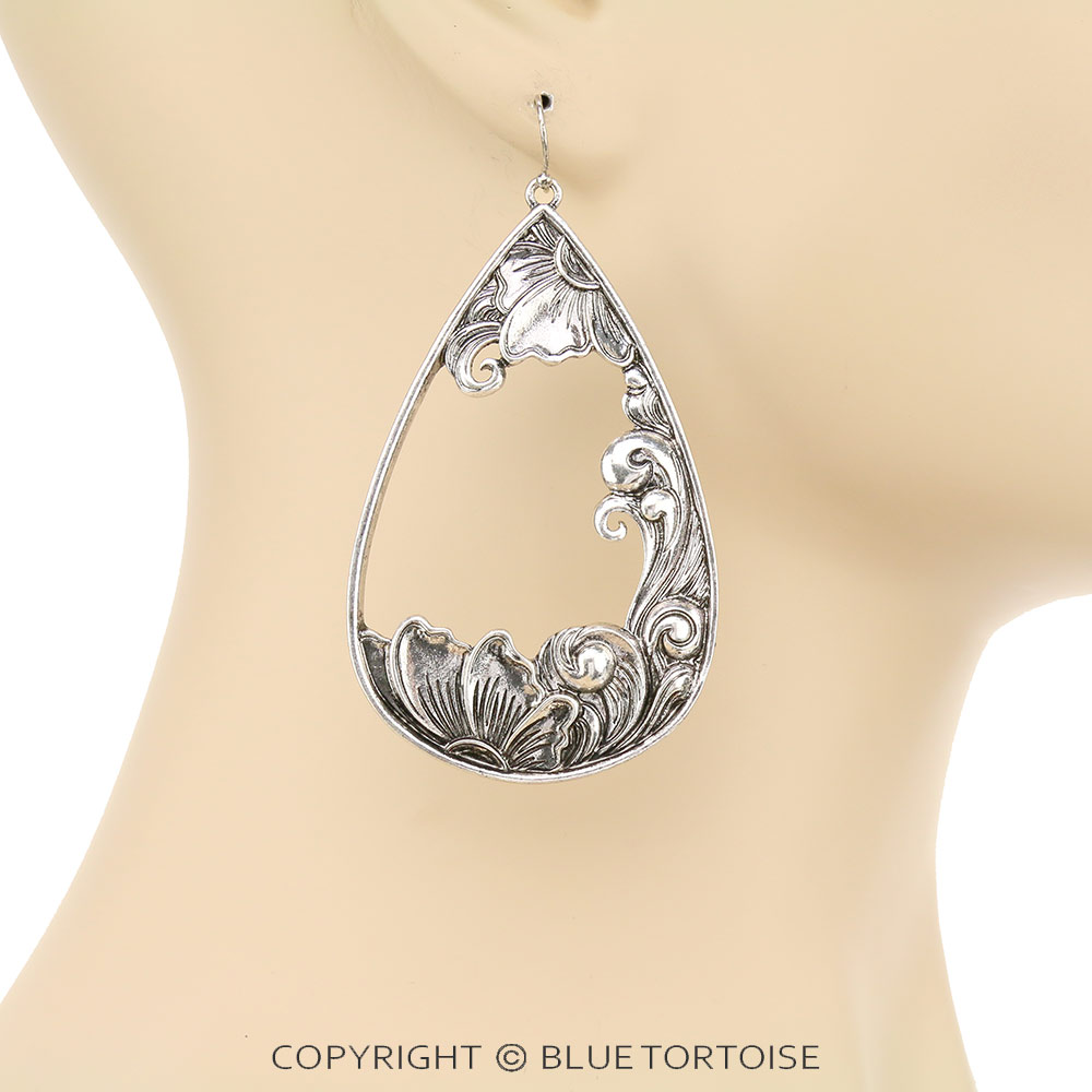 Western Flower Teardrop Dangle Earrings - Image 2