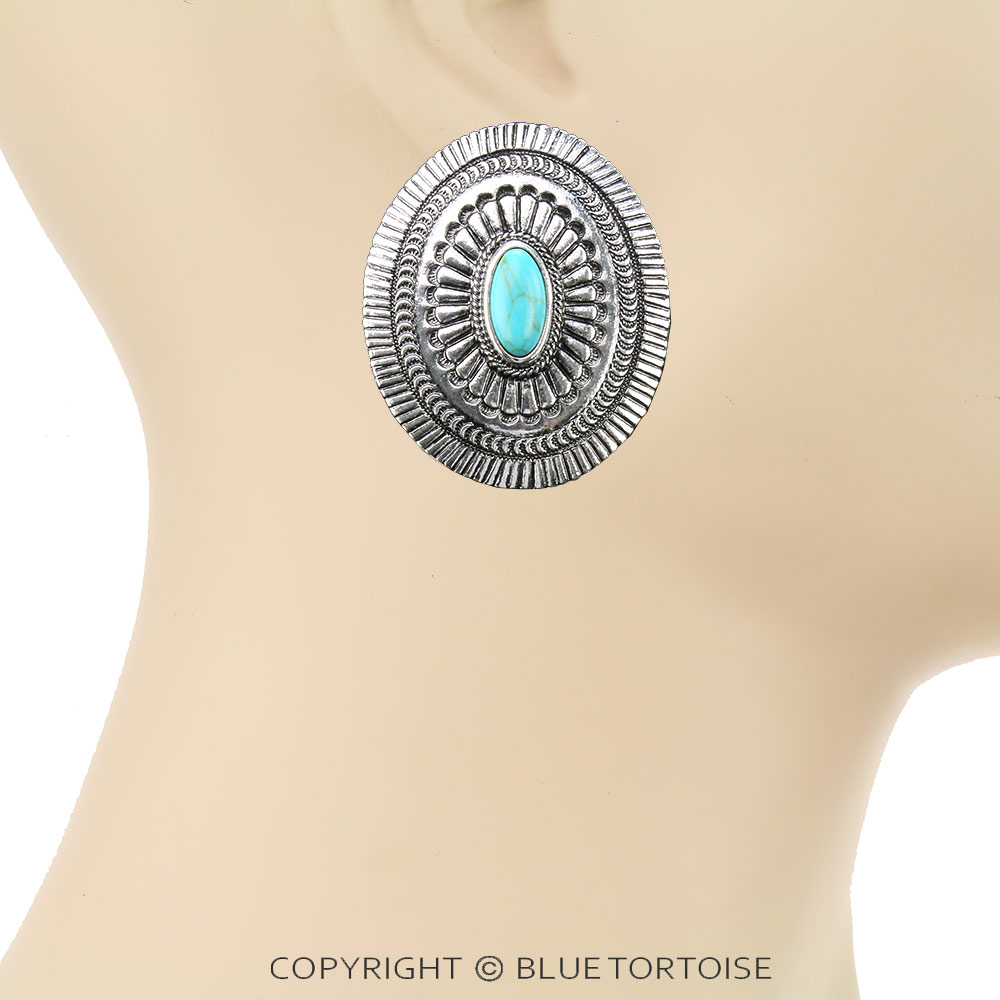 Western Large Concho Clip On Earrings - Image 2