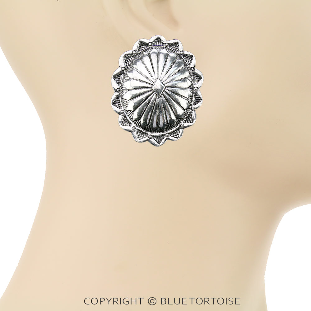 Western Large Concho Clip On Earrings - Image 2