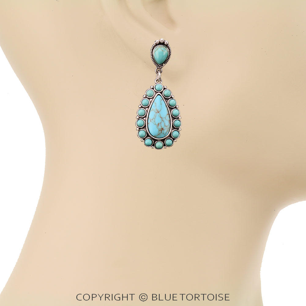 Western Teardrop Stone Clip On Earrings - Image 2