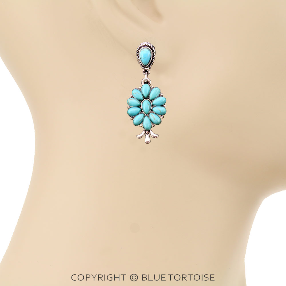 Western Squash Blossom Stone Clip On Earrings - Image 2