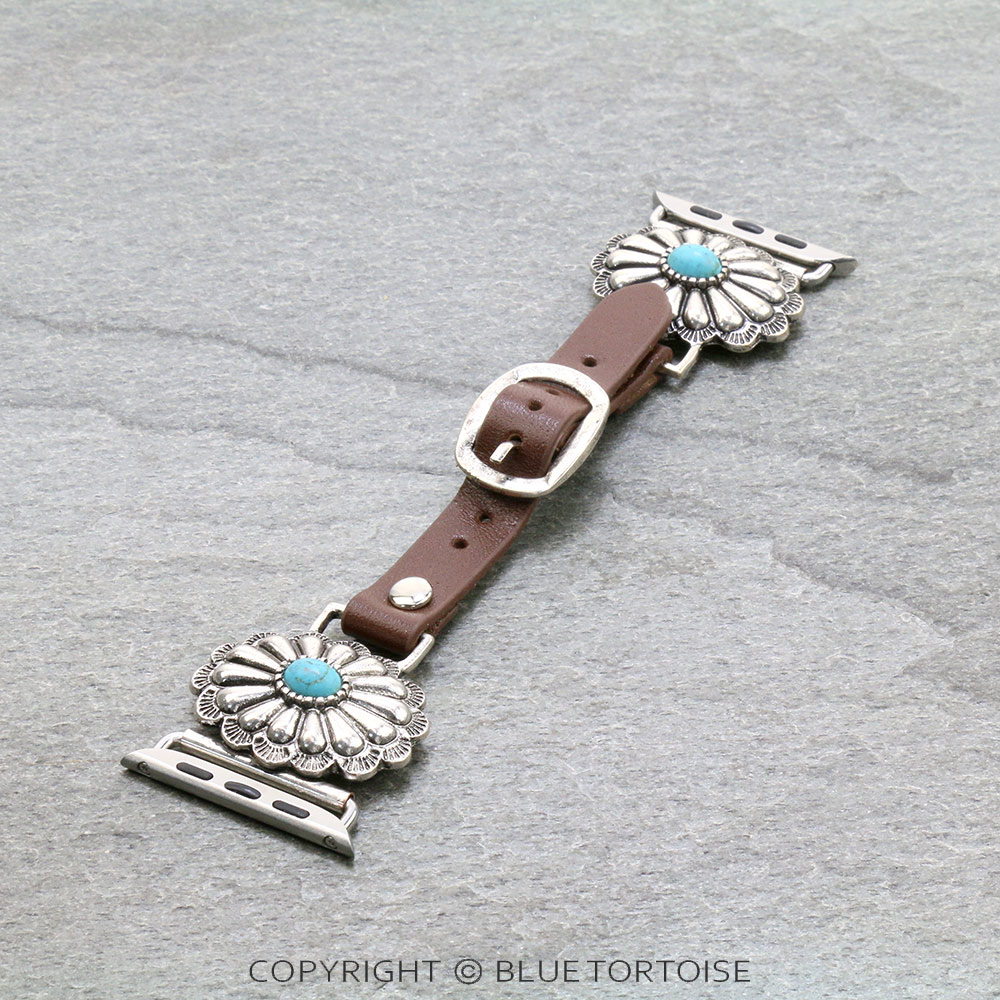 Large Western Concho Apple Watch Leather Band