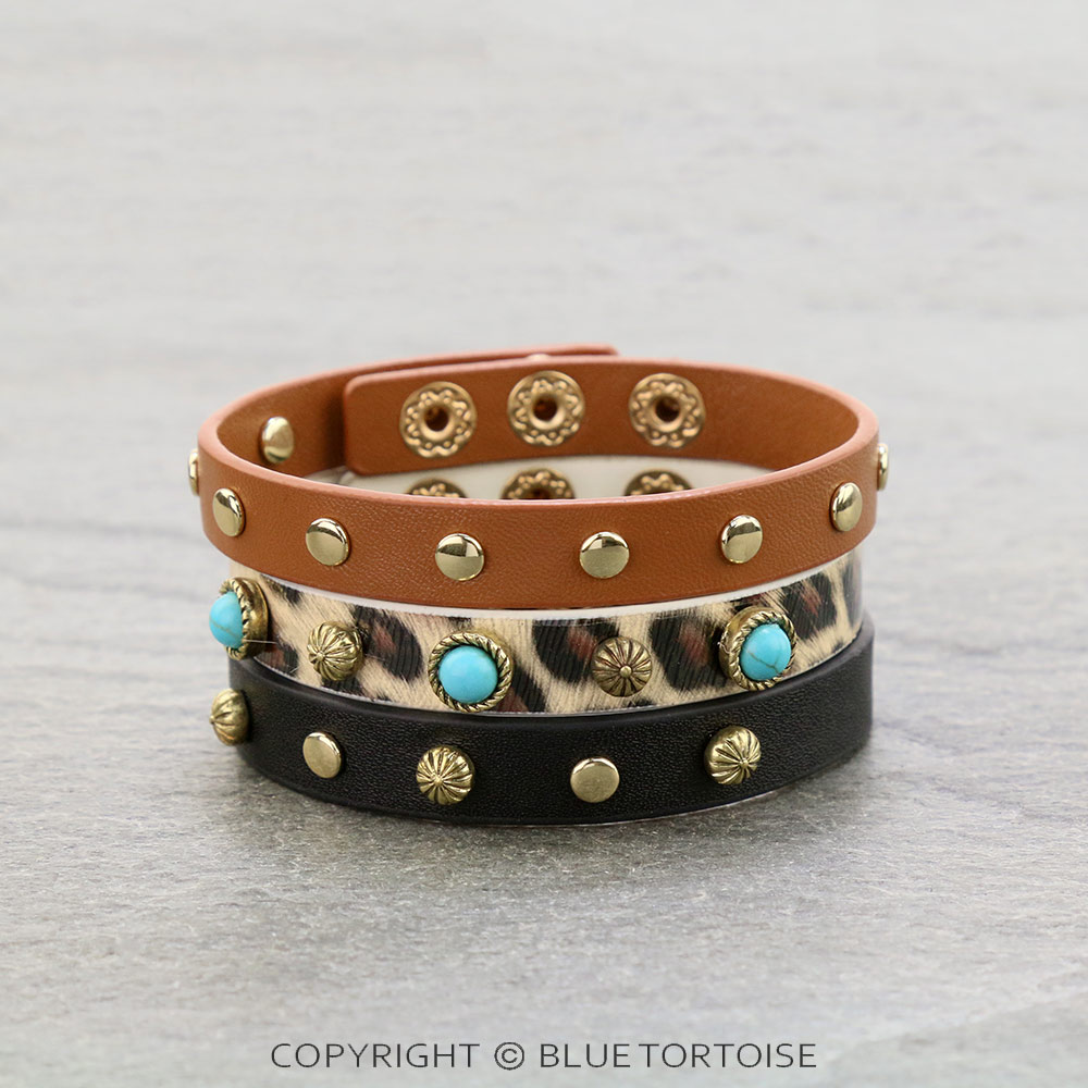 3pcs Synthetic Leather Snap Button Bracelet