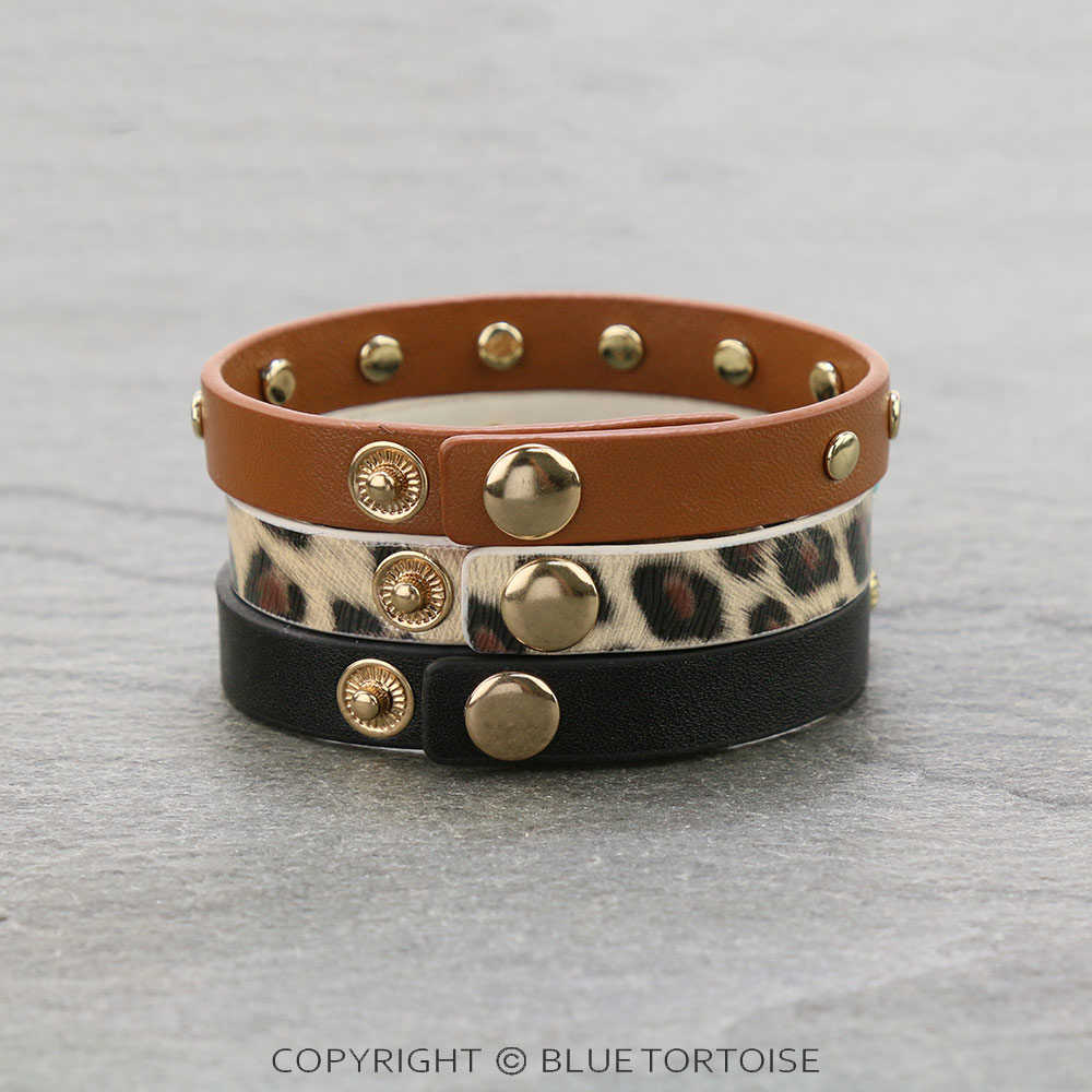 3pcs Synthetic Leather Snap Button Bracelet - Image 2