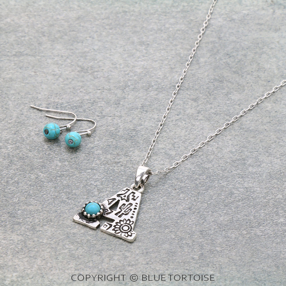 Western Initial "A" Pendant Necklace Set