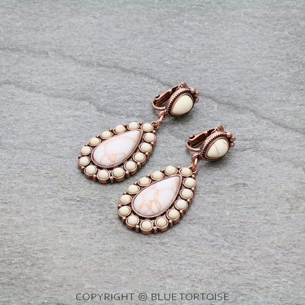 Western Teardrop Stone Clip On Earrings