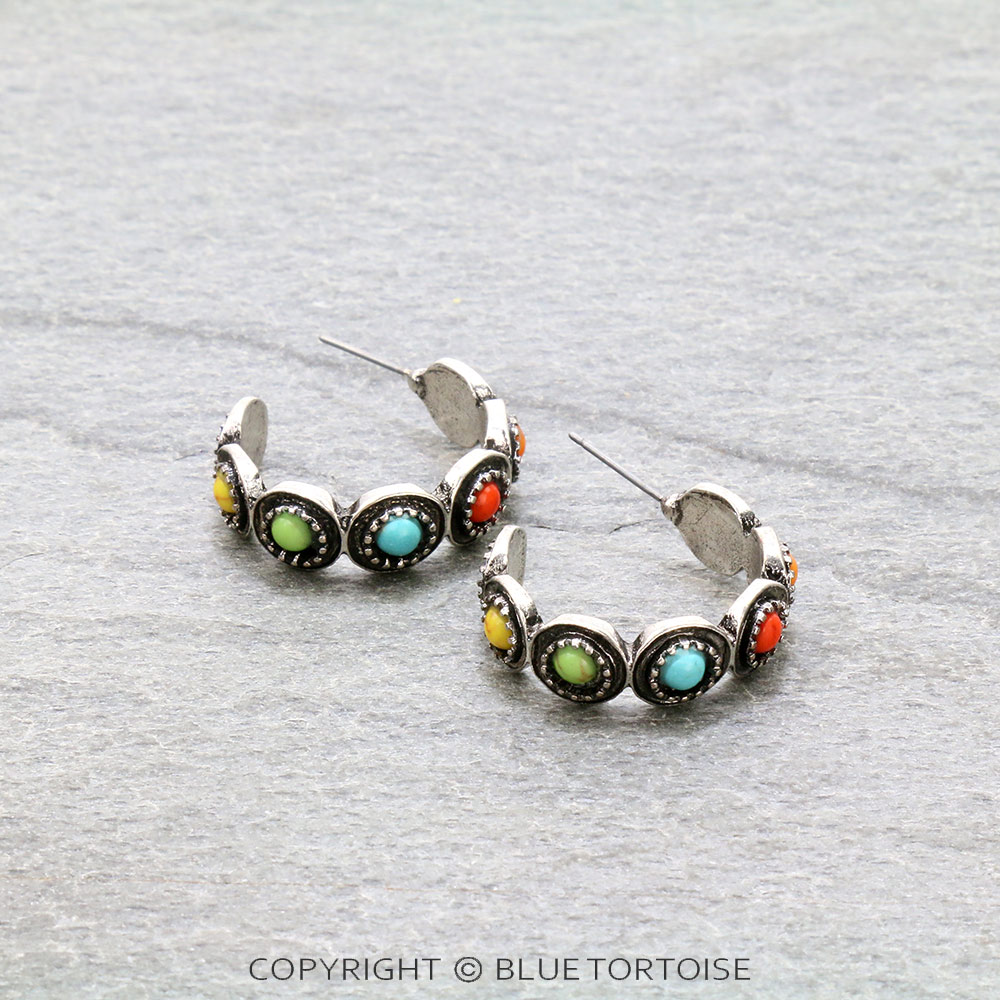 Western Stone Hoop Earrings