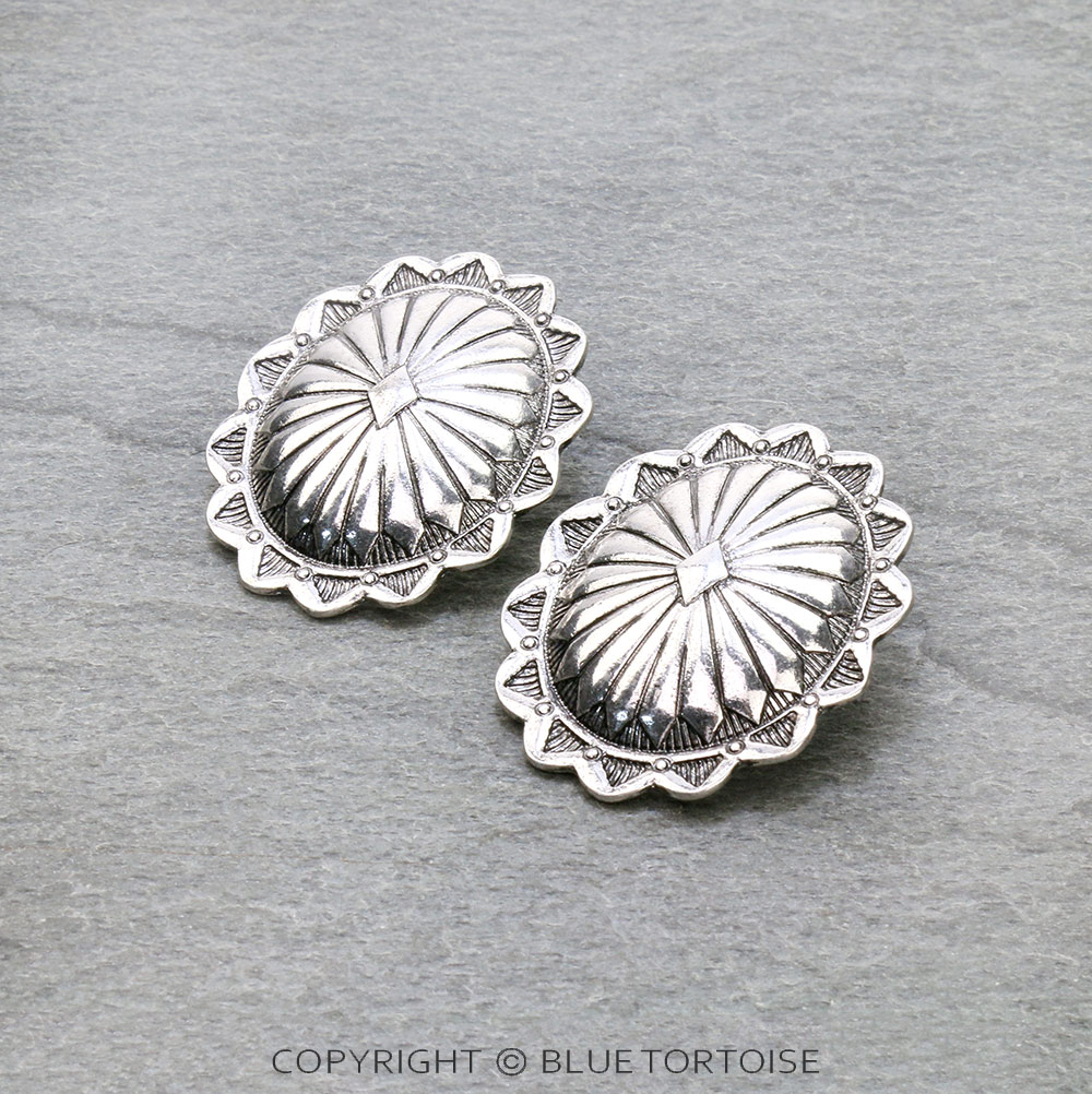 Western Large Concho Clip On Earrings