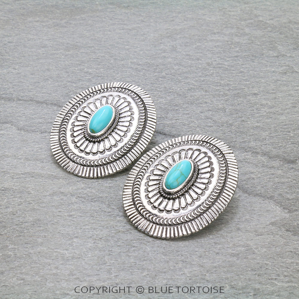 Western Large Concho Clip On Earrings