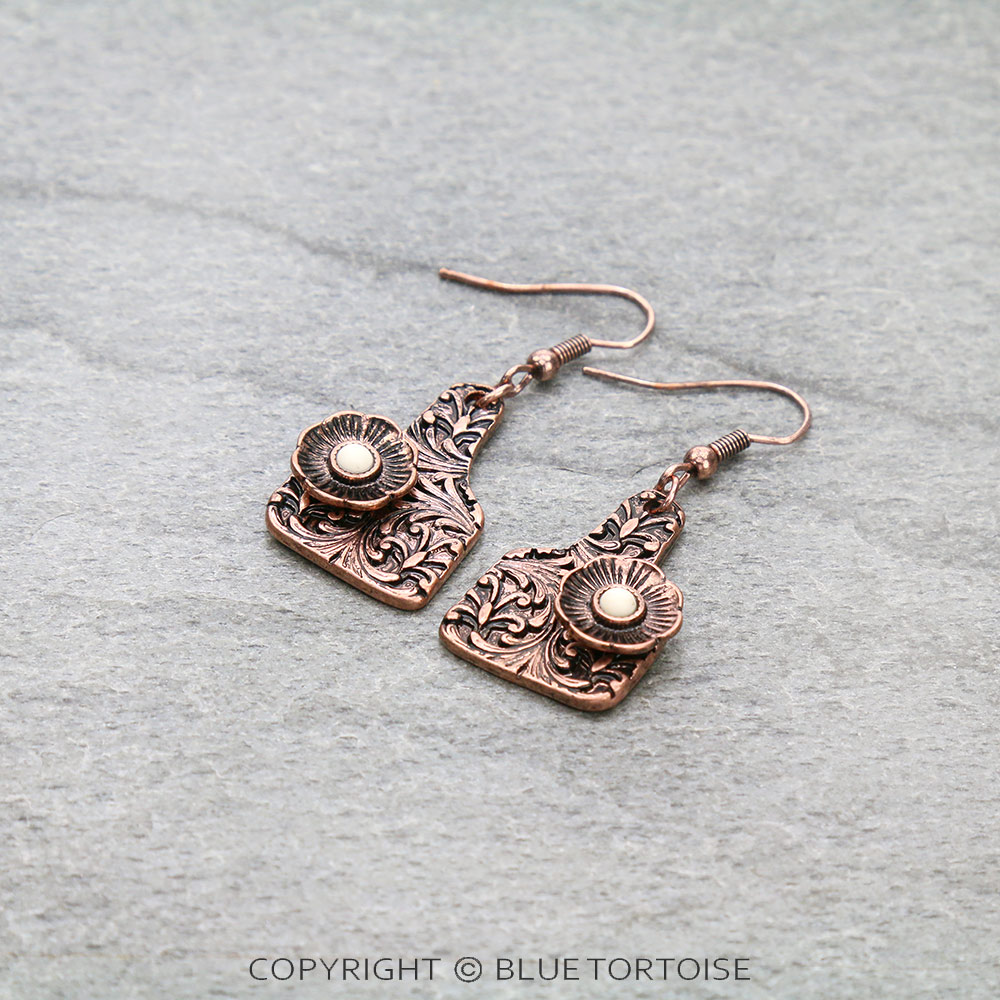 Mini Cattle Tag Flower Dangle Earrings