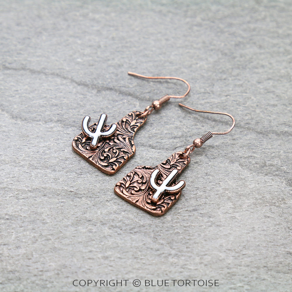 Mini Cattle Tag Cactus Dangle Earrings