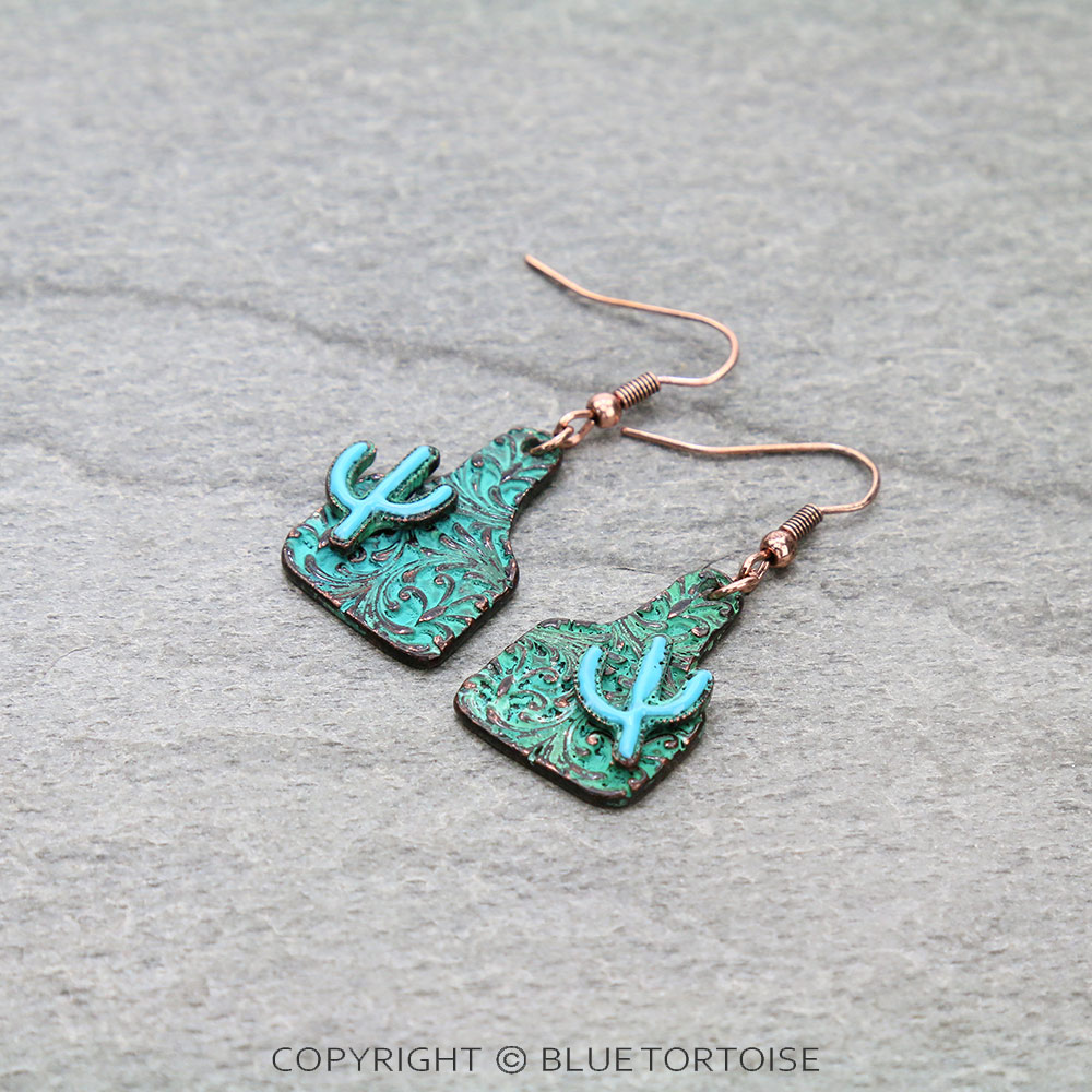 Mini Cattle Tag Cactus Dangle Earrings