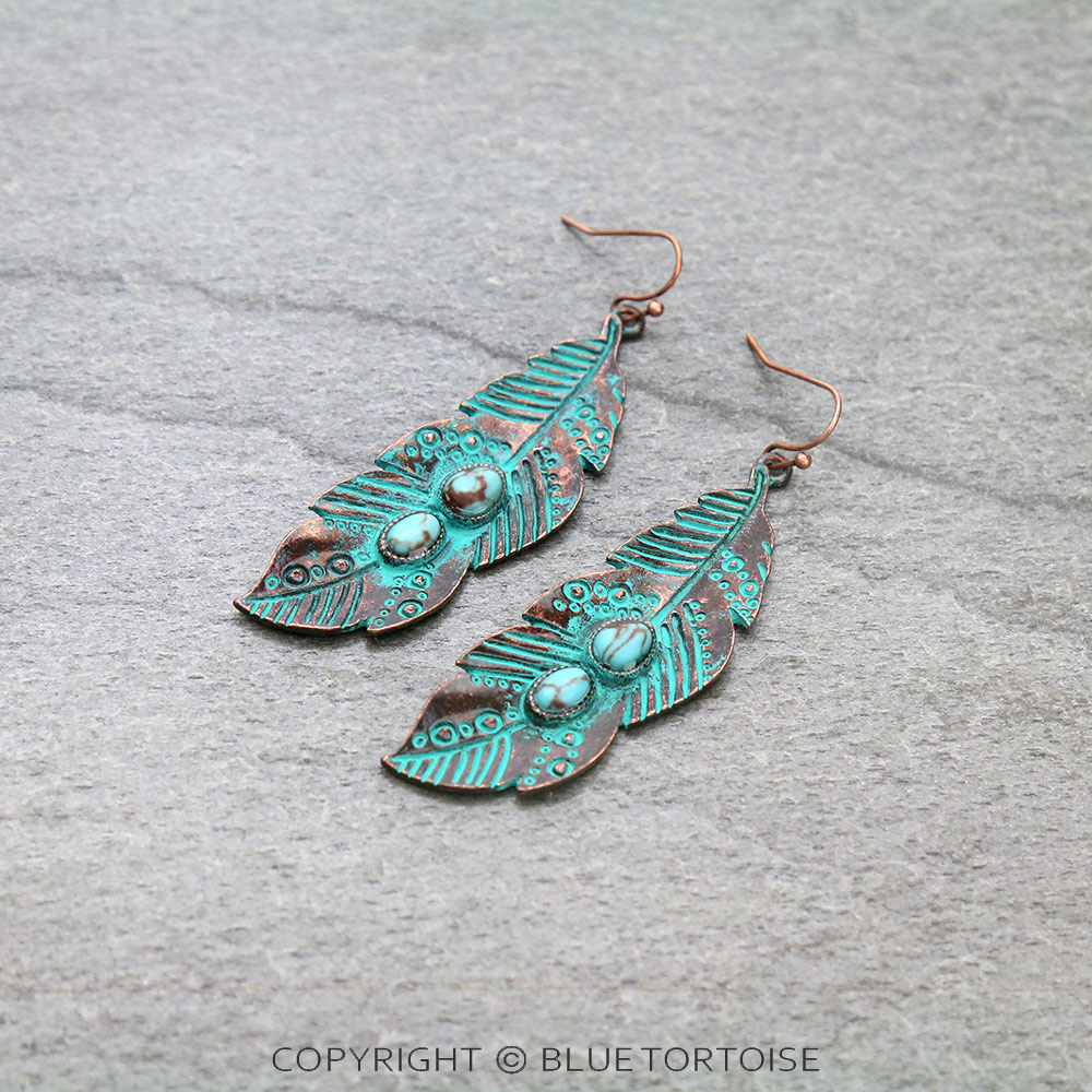 Western Leaf Stone Dangle Earrings
