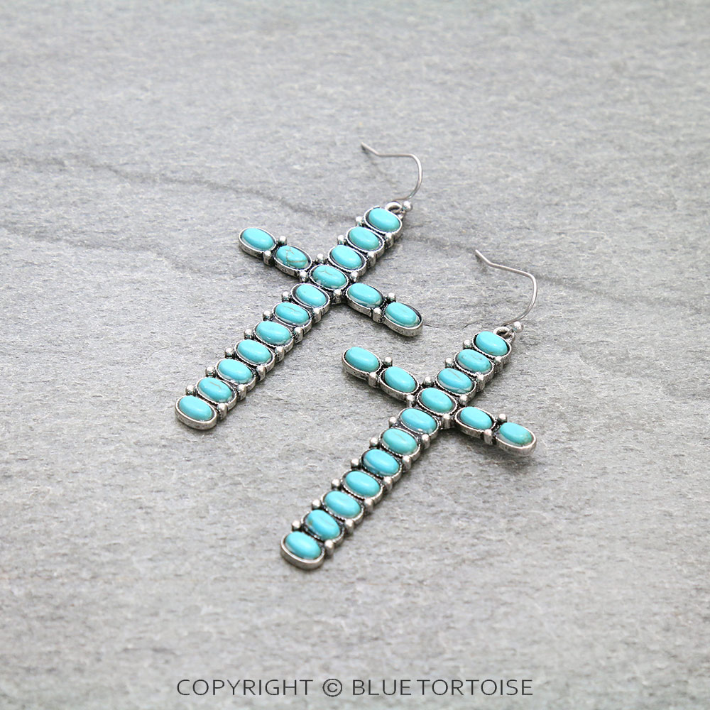 Western Cross Stone Dangle Earrings