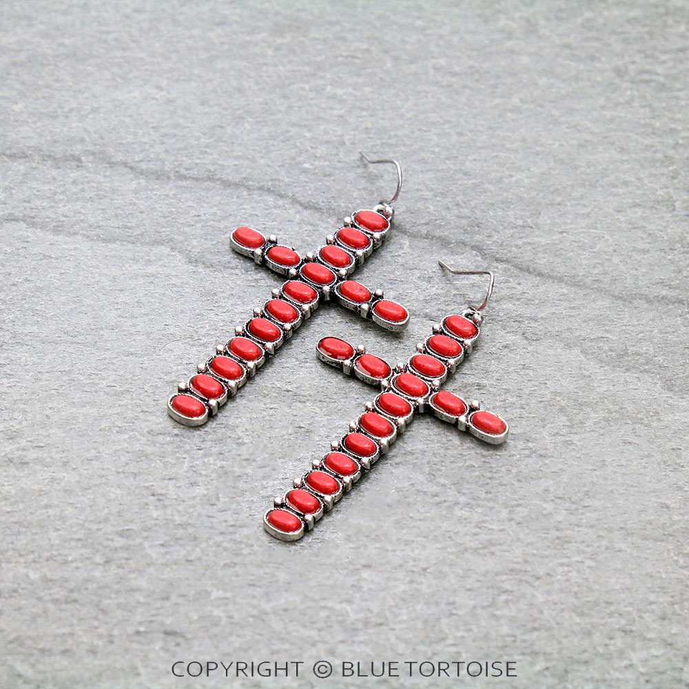 Western Cross Stone Dangle Earrings
