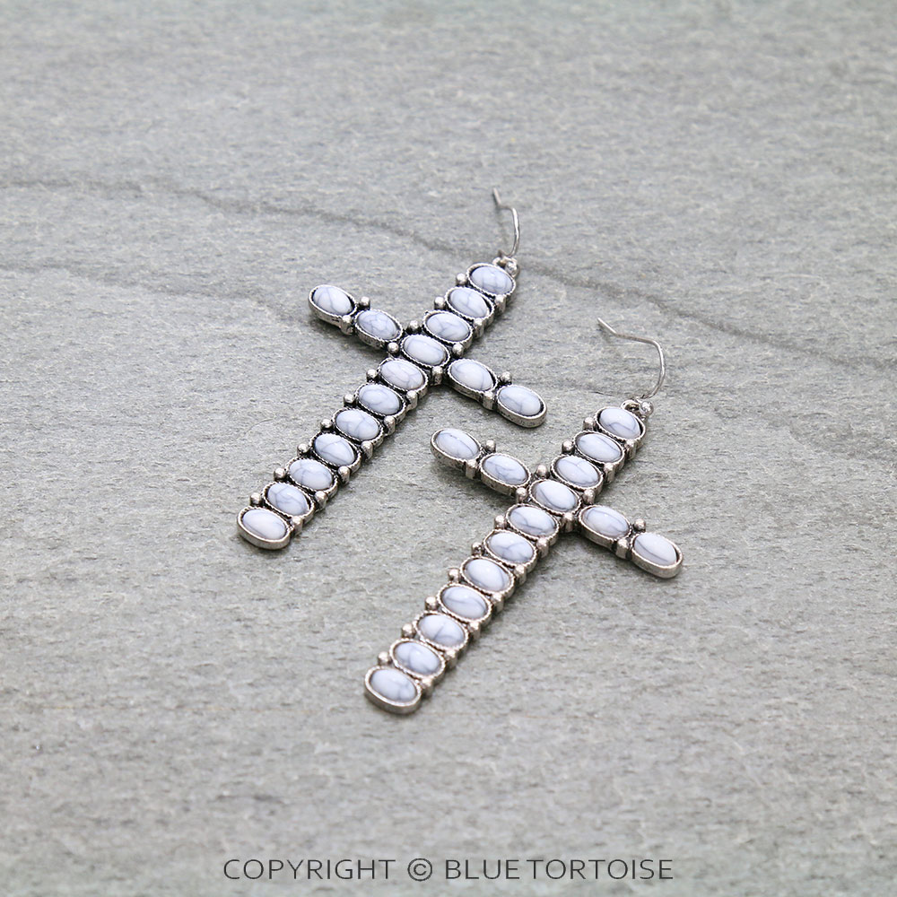 Western Cross Stone Dangle Earrings