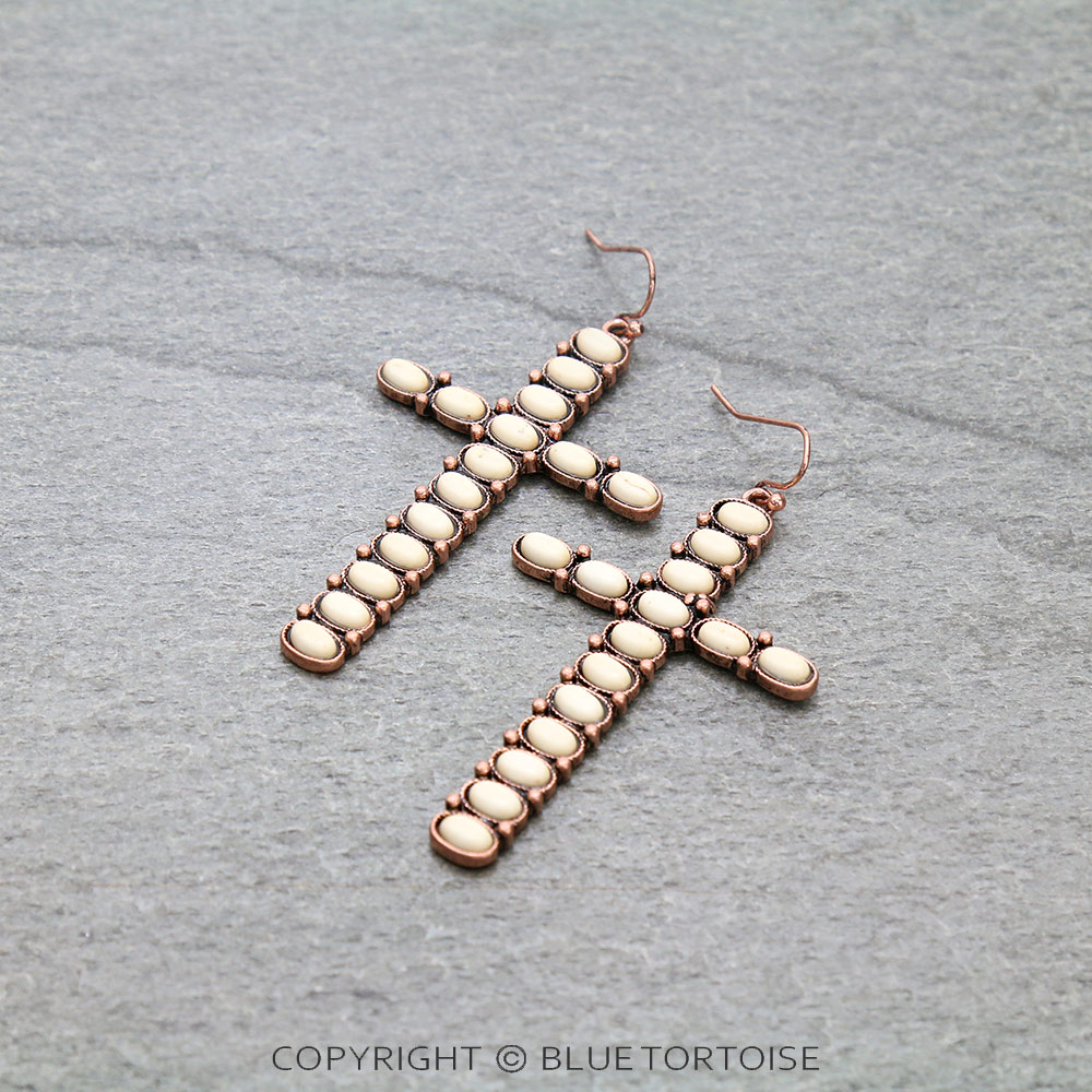 Western Cross Stone Dangle Earrings