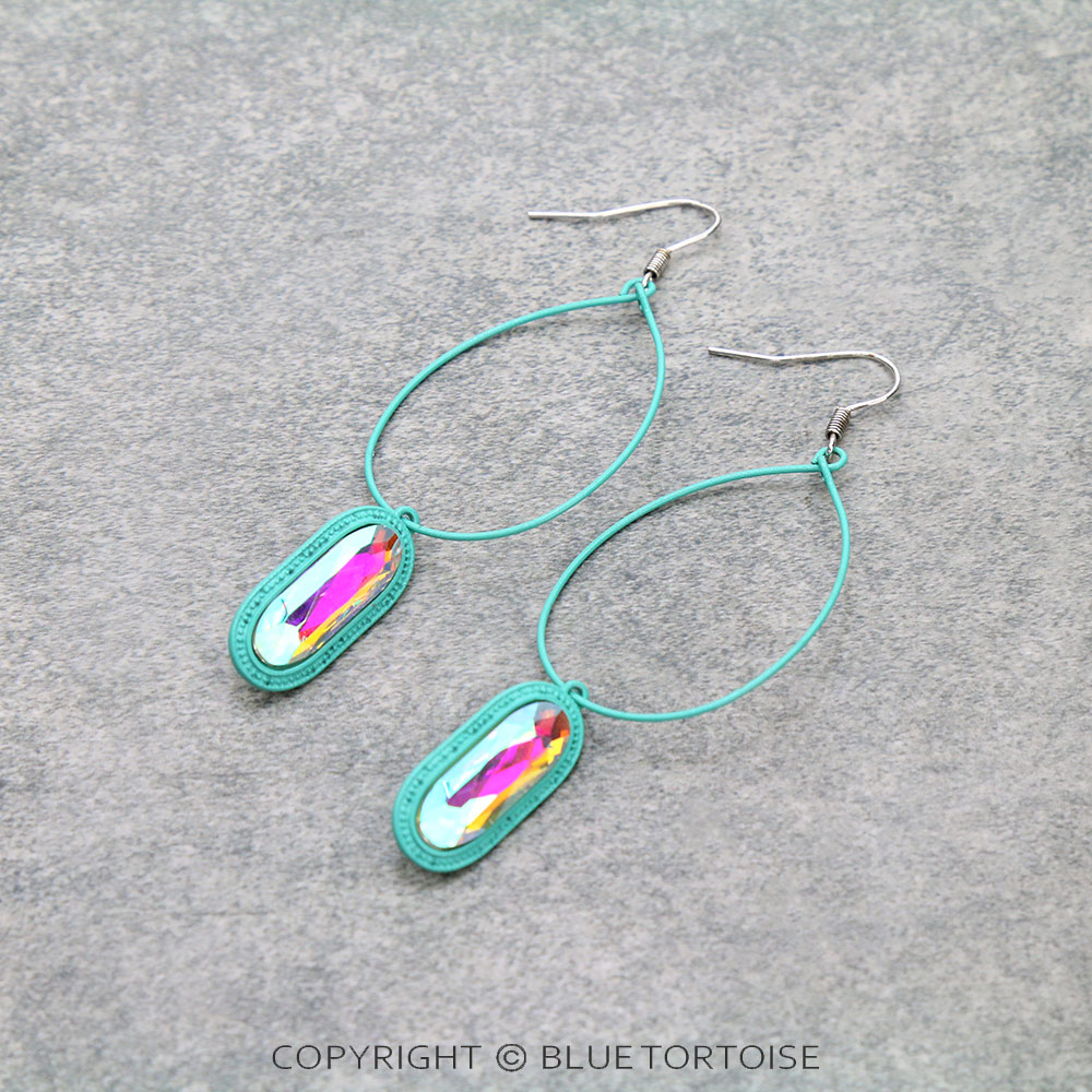 Glass Stone Teardrop Dangle Earrings