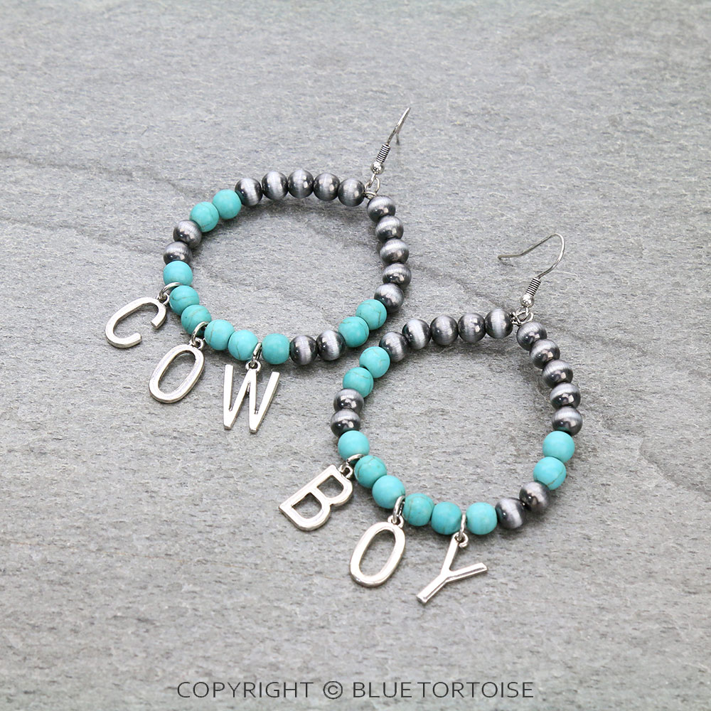 3" Navajo Style Bead "COWBOY" Dangle Earrings