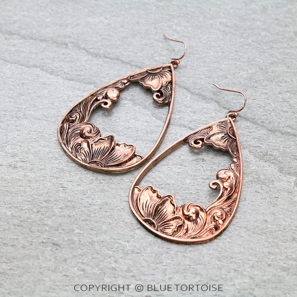 Western Flower Teardrop Dangle Earrings