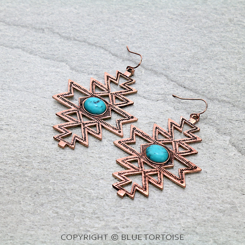 Western Aztec Pattern Stone Dangle Earrings