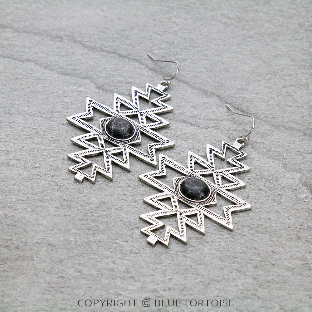 Western Aztec Pattern Stone Dangle Earrings