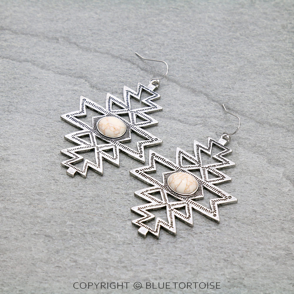 Western Aztec Pattern Stone Dangle Earrings