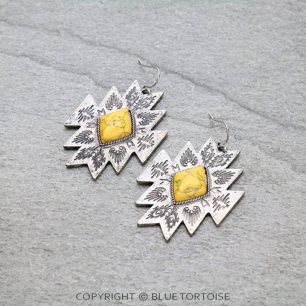Western Aztec Pattern Stone Dangle Earrings