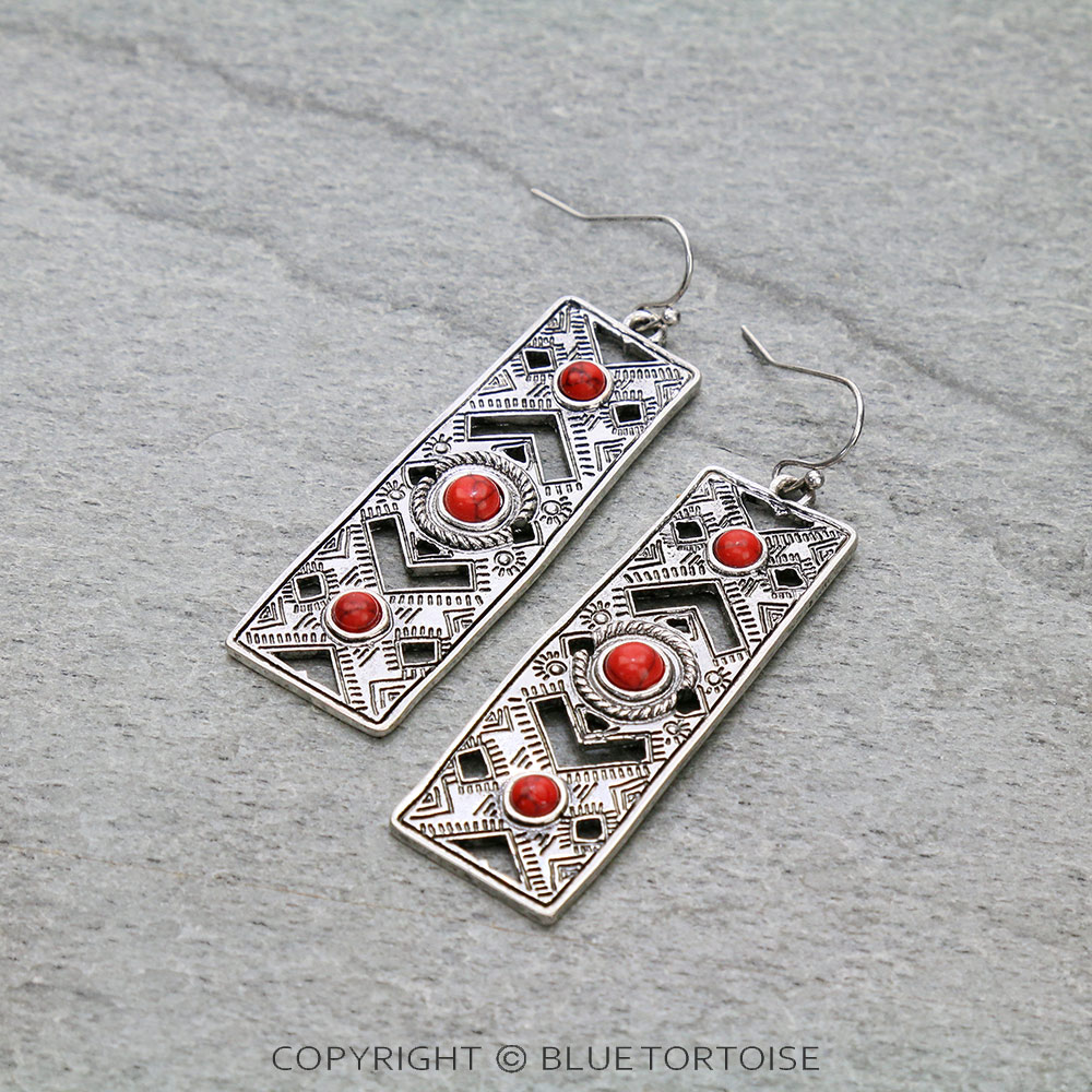 Western Pattern Bar Dangle Earrings