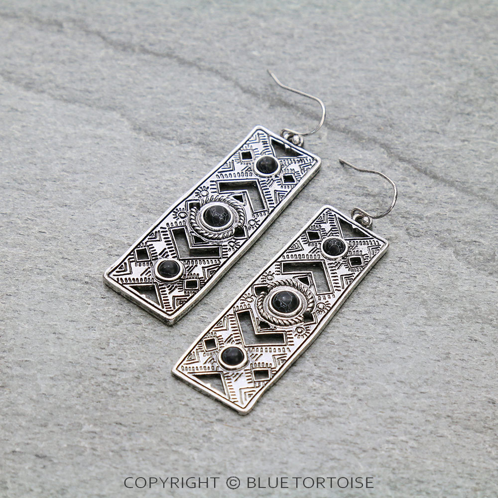 Western Pattern Bar Dangle Earrings