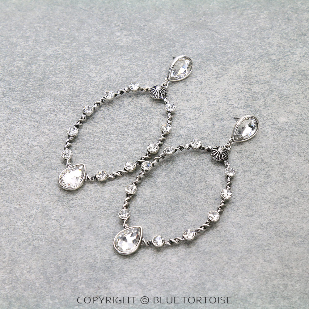 Glass Stone Oval Stud Earrings