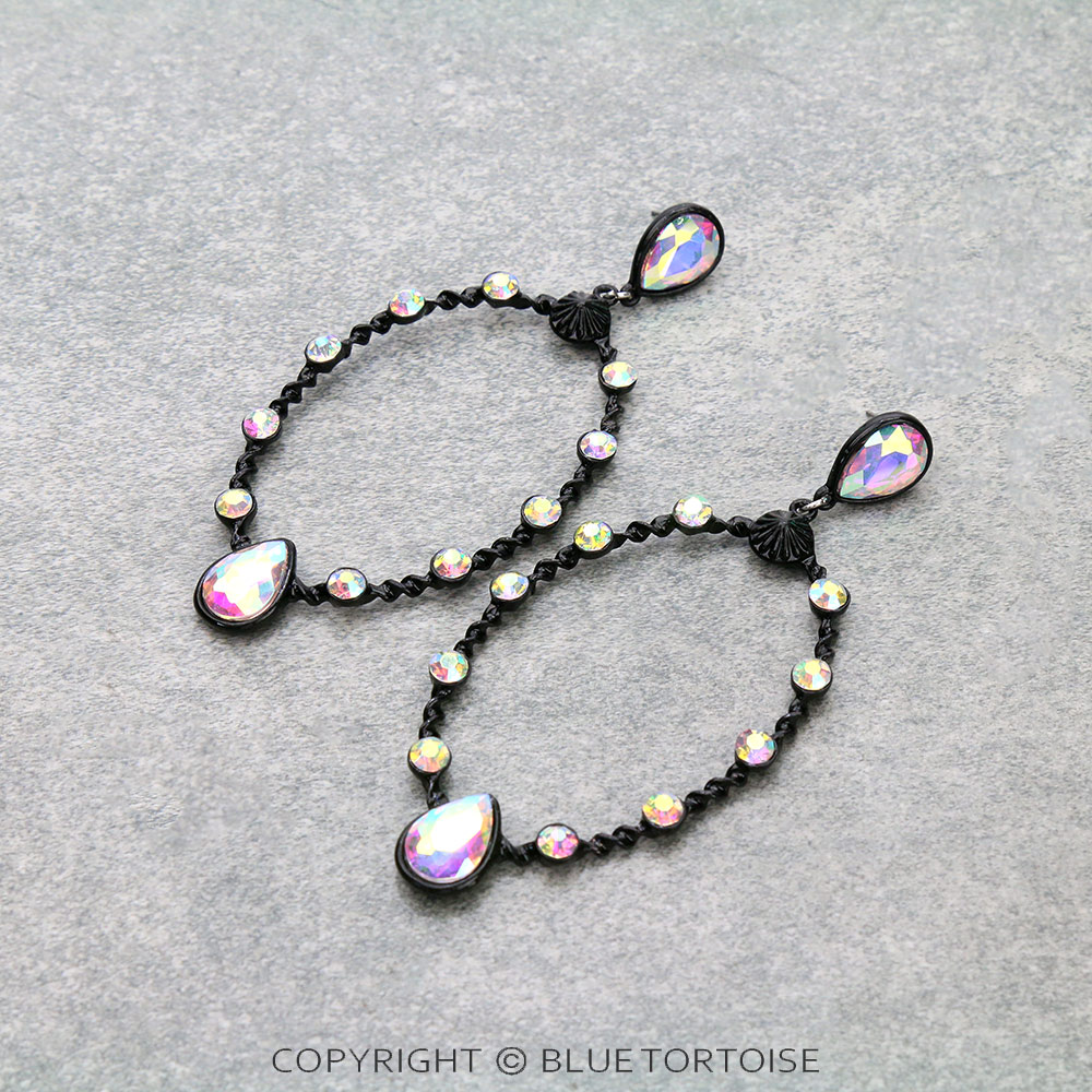 Glass Stone Oval Stud Earrings