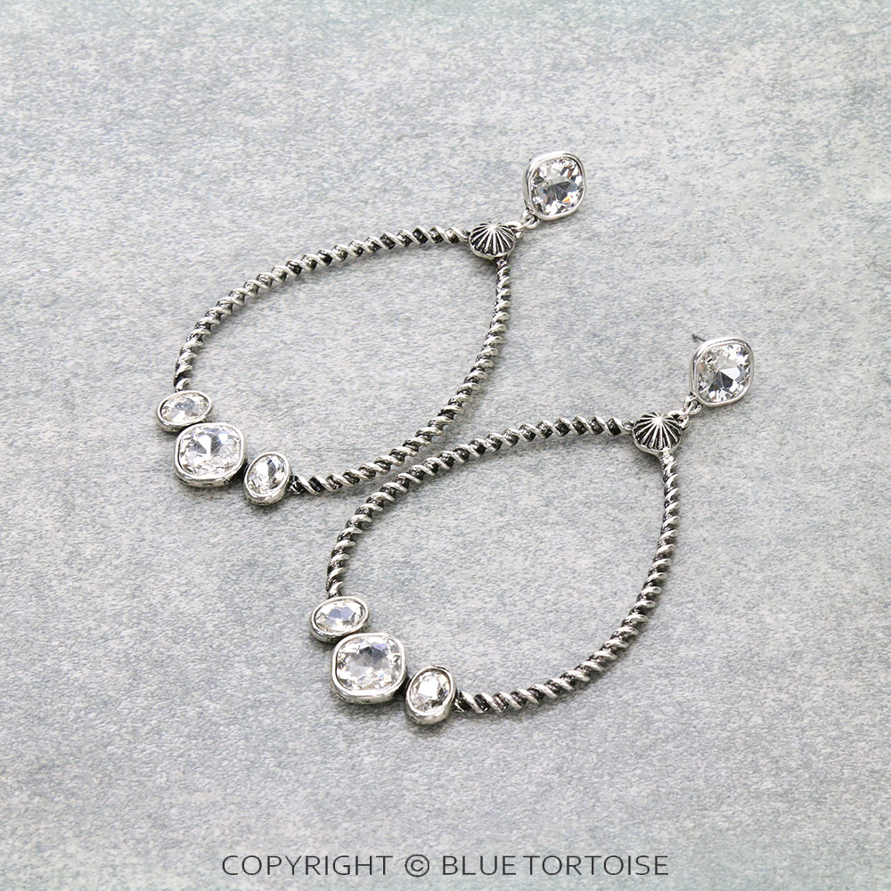 Glass Stone Teardrop Stud Earrings