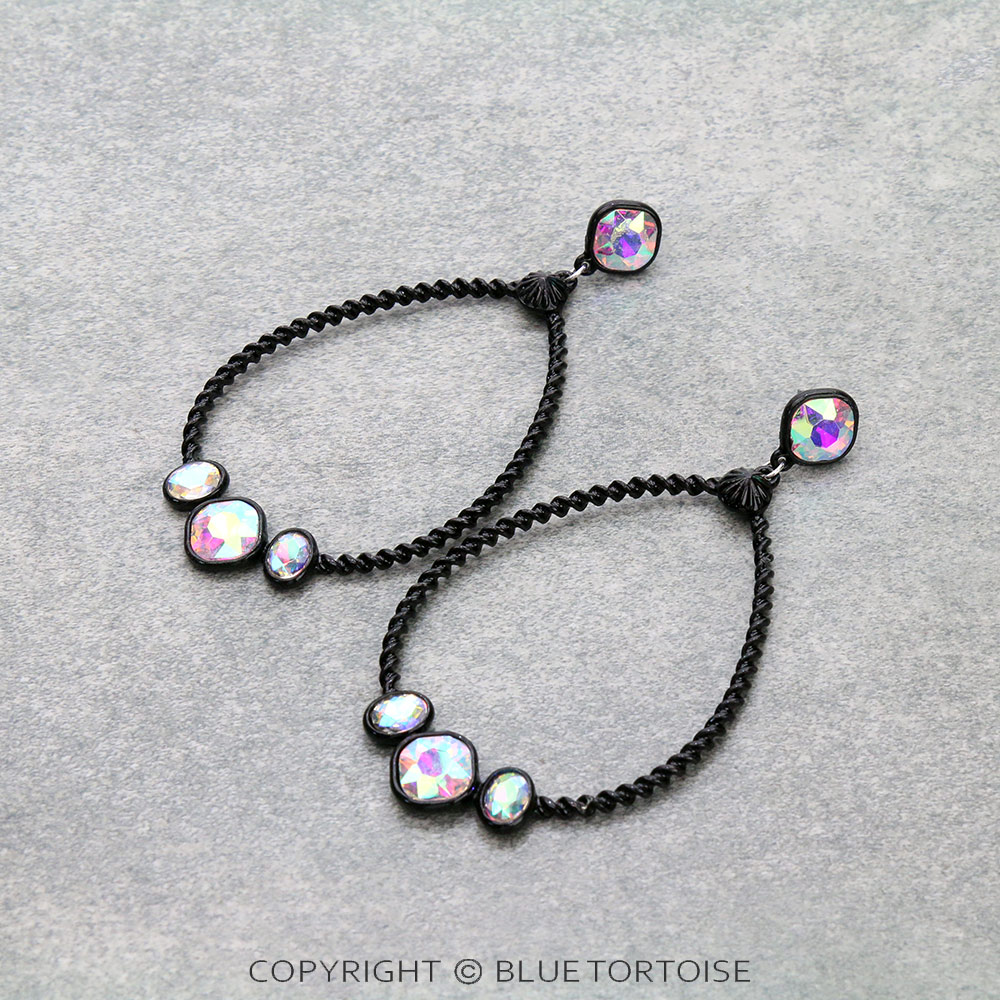 Glass Stone Teardrop Stud Earrings
