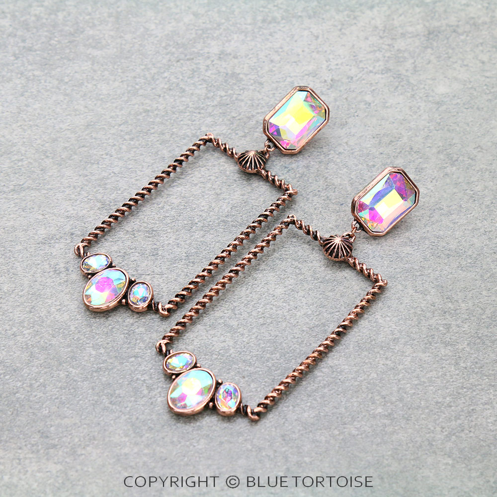 Glass Stone Rectangle Stud Earrings