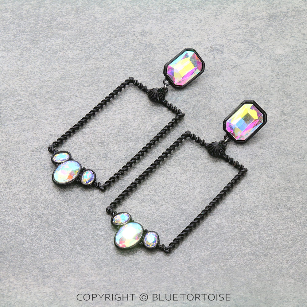Glass Stone Rectangle Stud Earrings