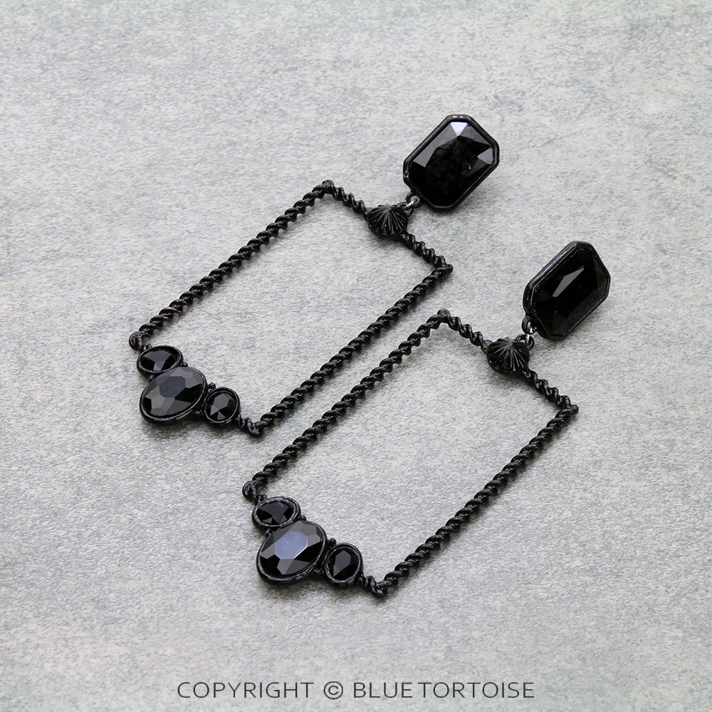 Glass Stone Rectangle Stud Earrings