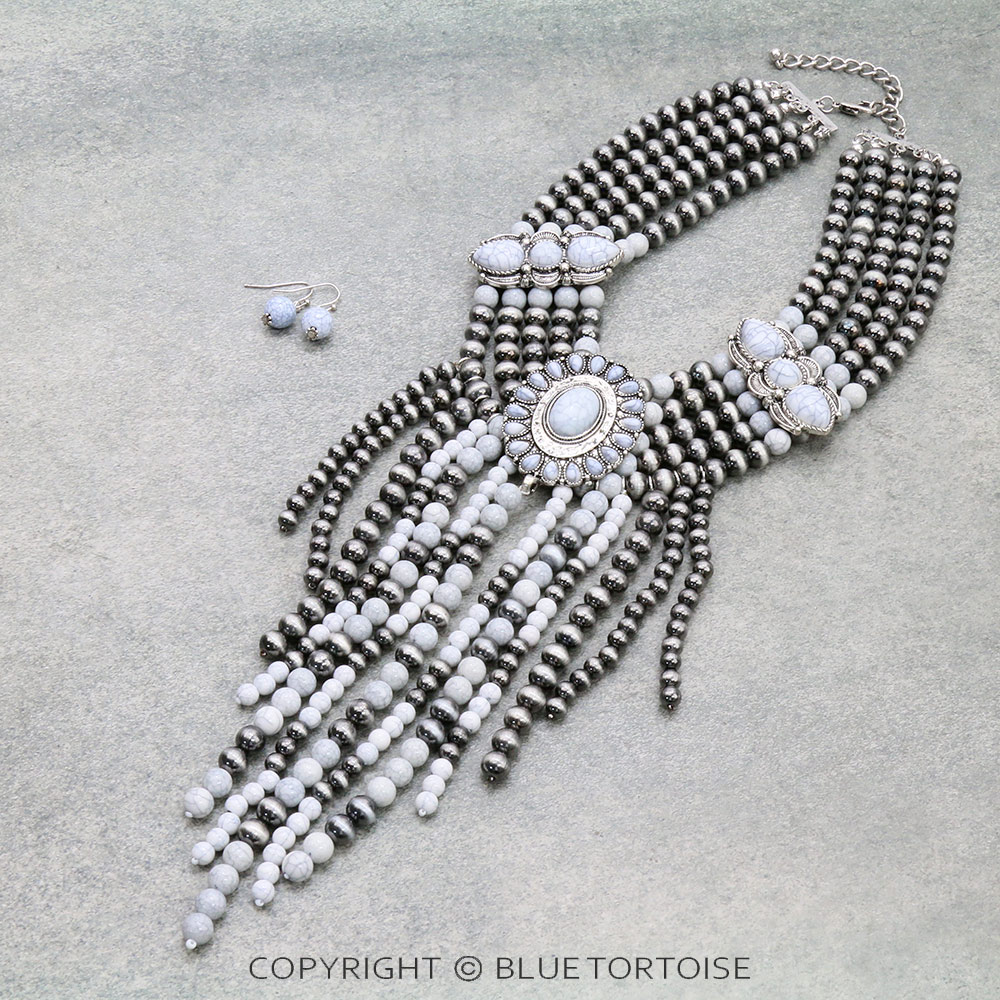 Western Concho with Pearl Tassel Necklace Set