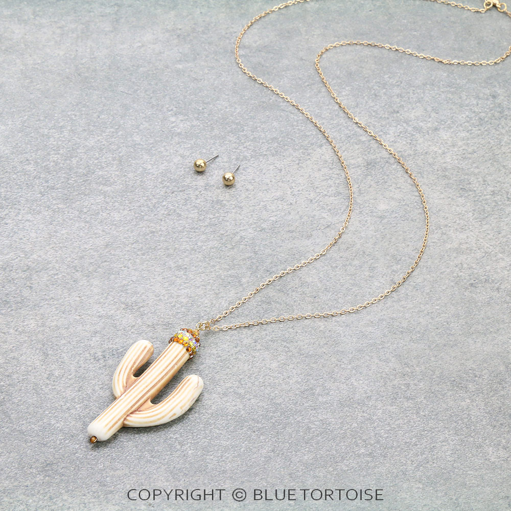 Fashion Cactus Pendant Necklace Set