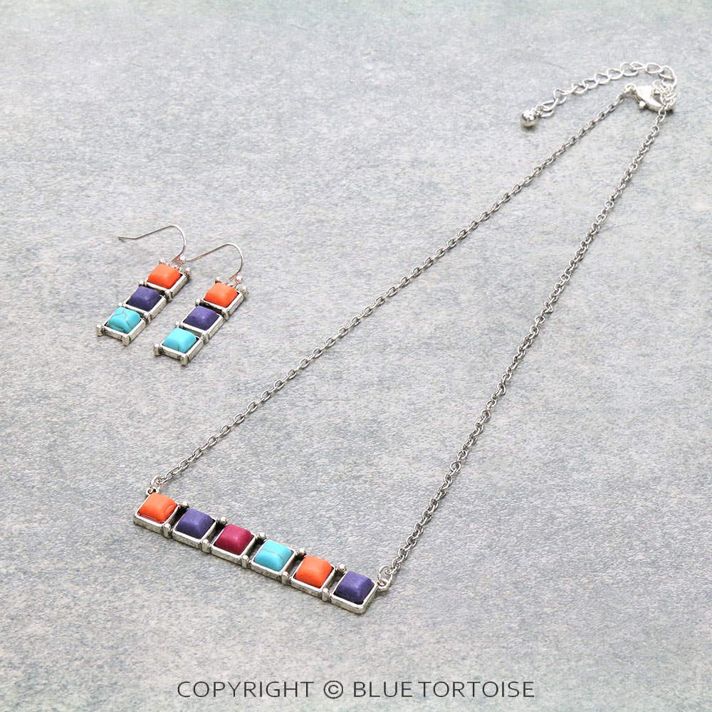 Western Semi Stone Bar Necklace Set