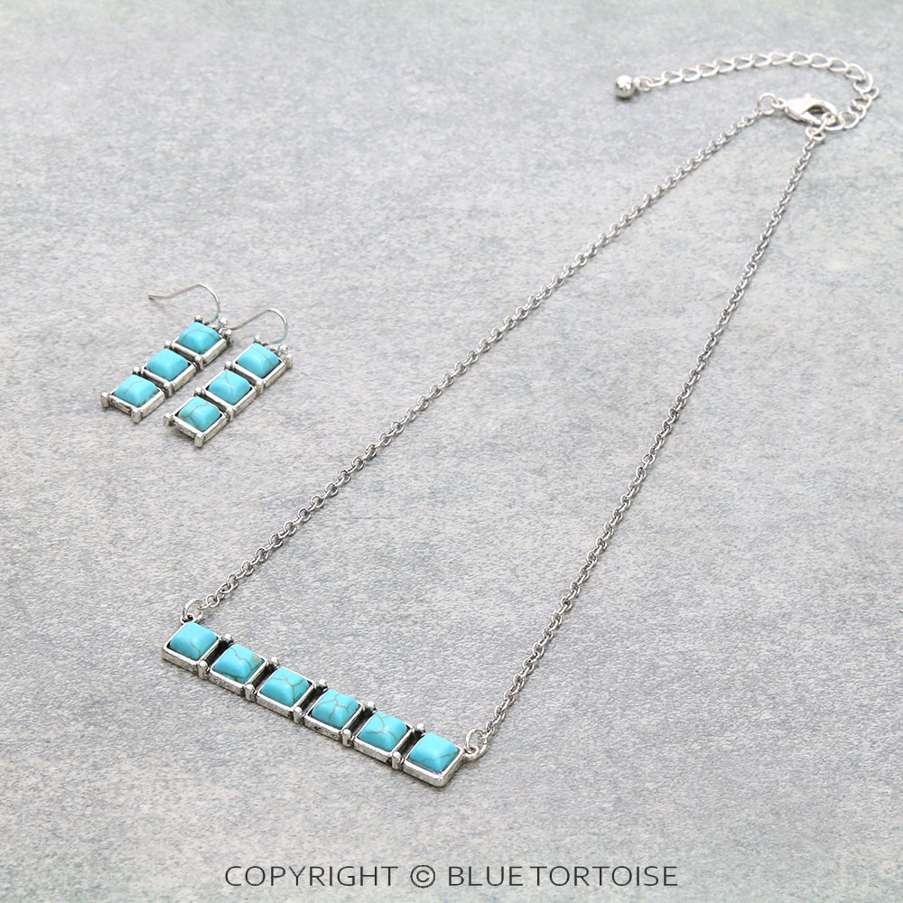 Western Semi Stone Bar Necklace Set
