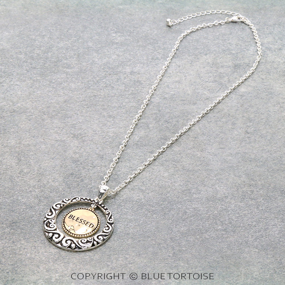 Inspiration Round "Blessed" Dangling Necklace
