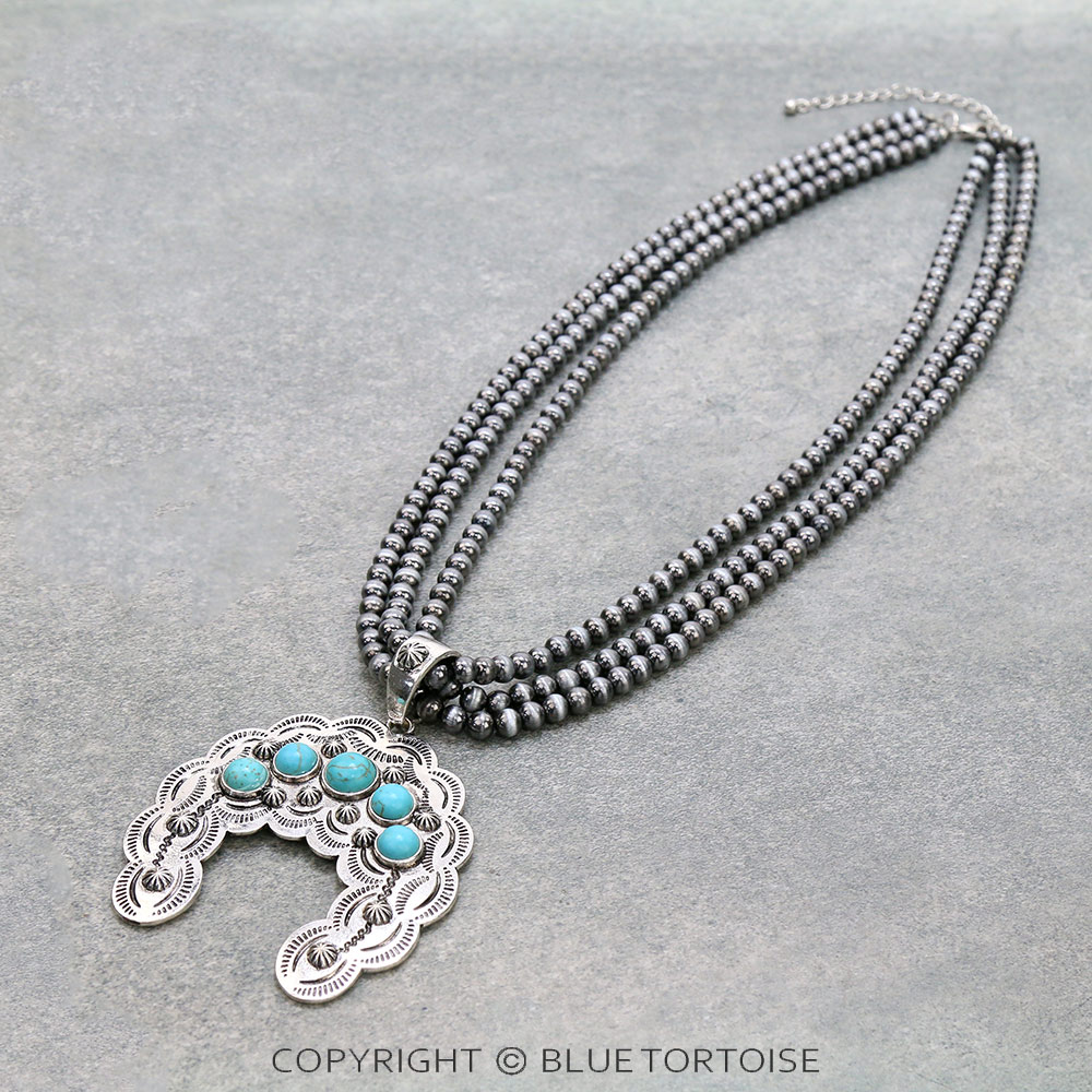 Navajo Style Pearl with Squash Pendant Necklace