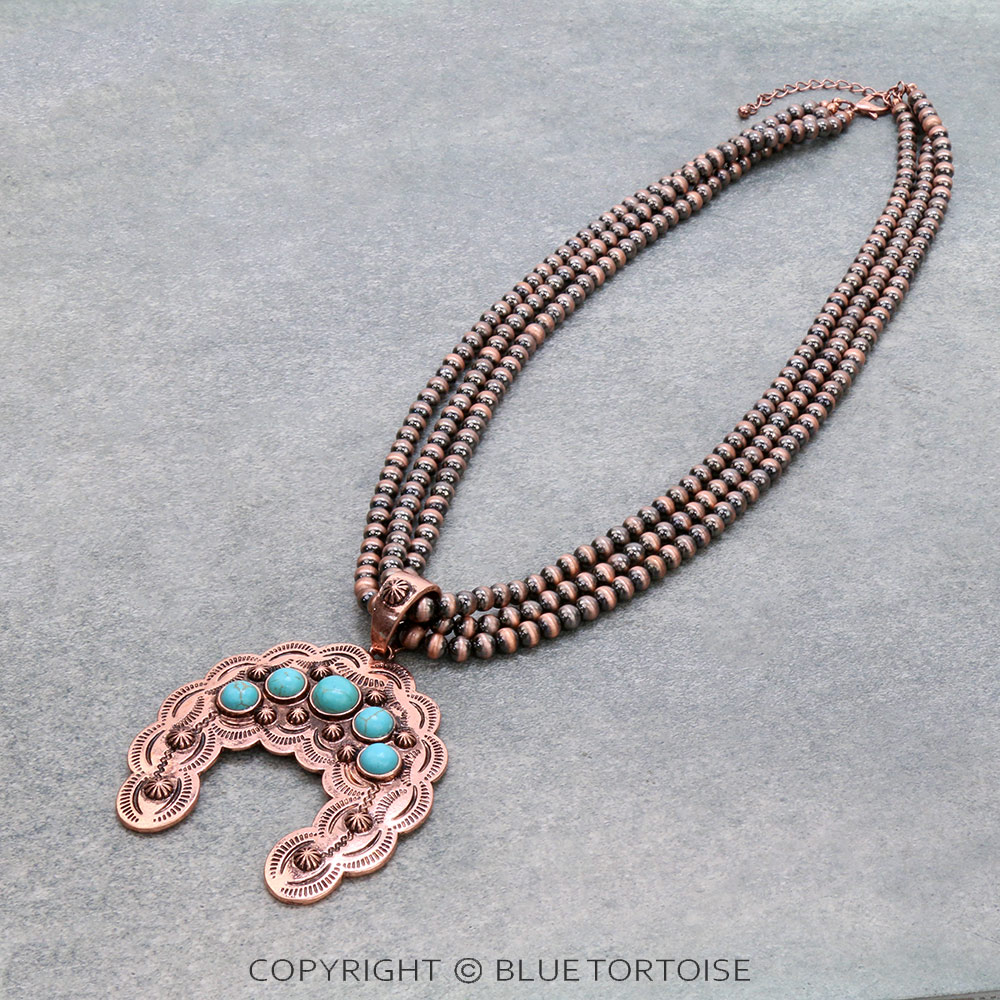 Navajo Style Pearl with Squash Pendant Necklace