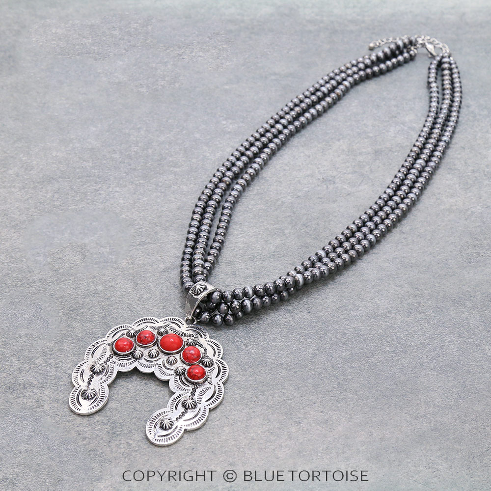Navajo Style Pearl with Squash Pendant Necklace